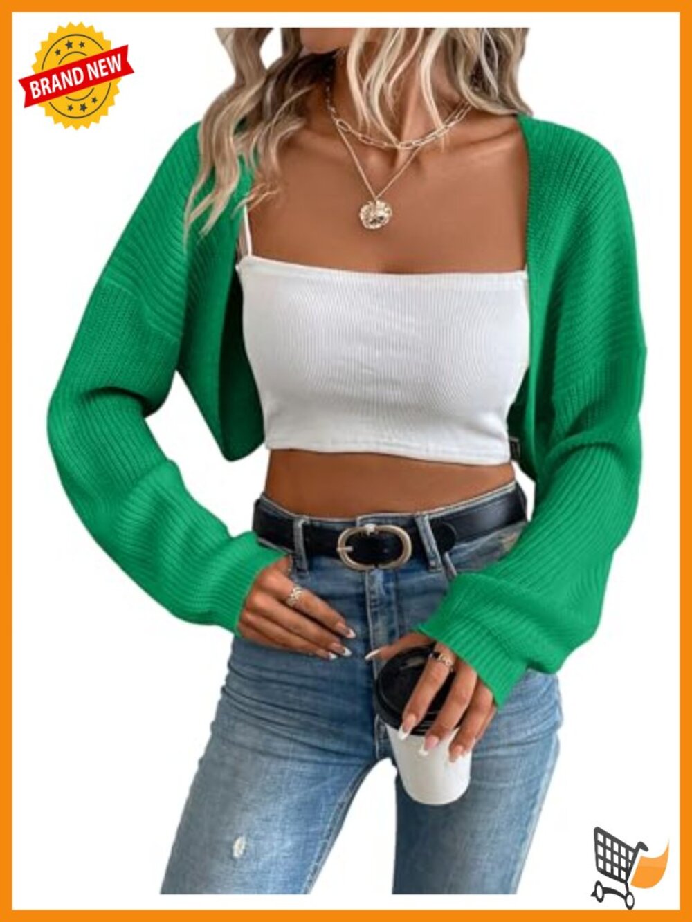 Long Sleeve Open Front Knit Crop Bolero Cardigan Sweater Shrug